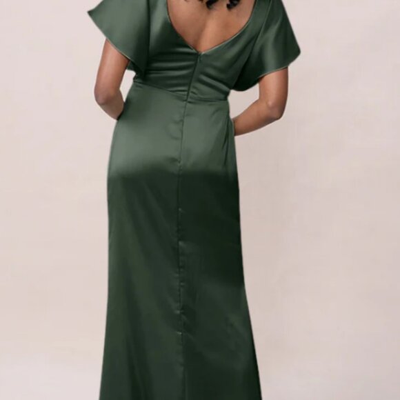 Revelry Deep Olive "Gwen" Satin Dress - Picture 3 of 3
